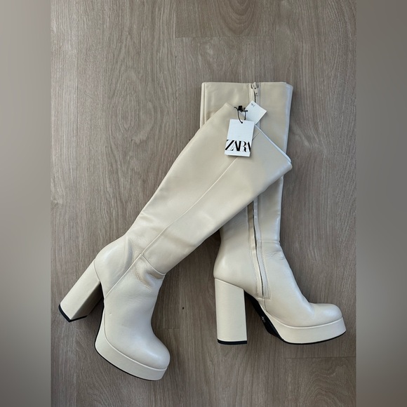 Zara leather boots platform heels high tops knee high - Picture 7 of 7